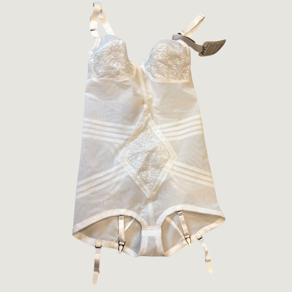 Rago White Lacette Open Bottom Body Briefer Shapewear Girdle 38B New